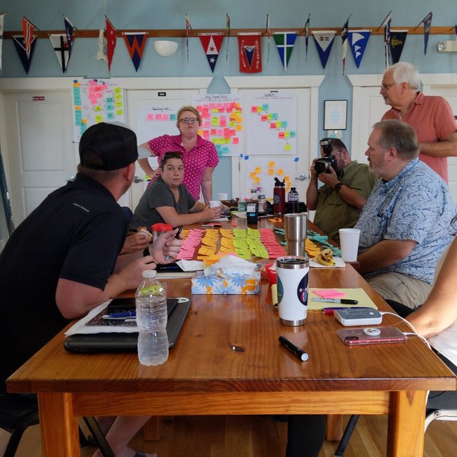 A team working around a table