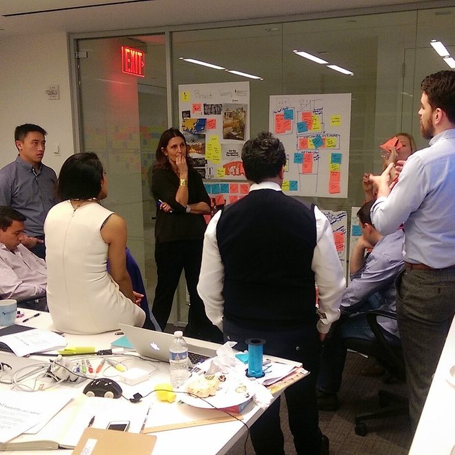 Leaders in conversation during a session