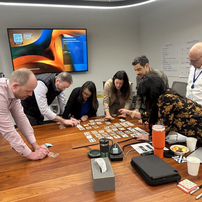 Leaders working through a card exercise